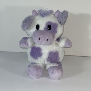 Cute & Cuddly Cow Plush White Purple Lavender Flower Spotted Stuffed Animal Toy
